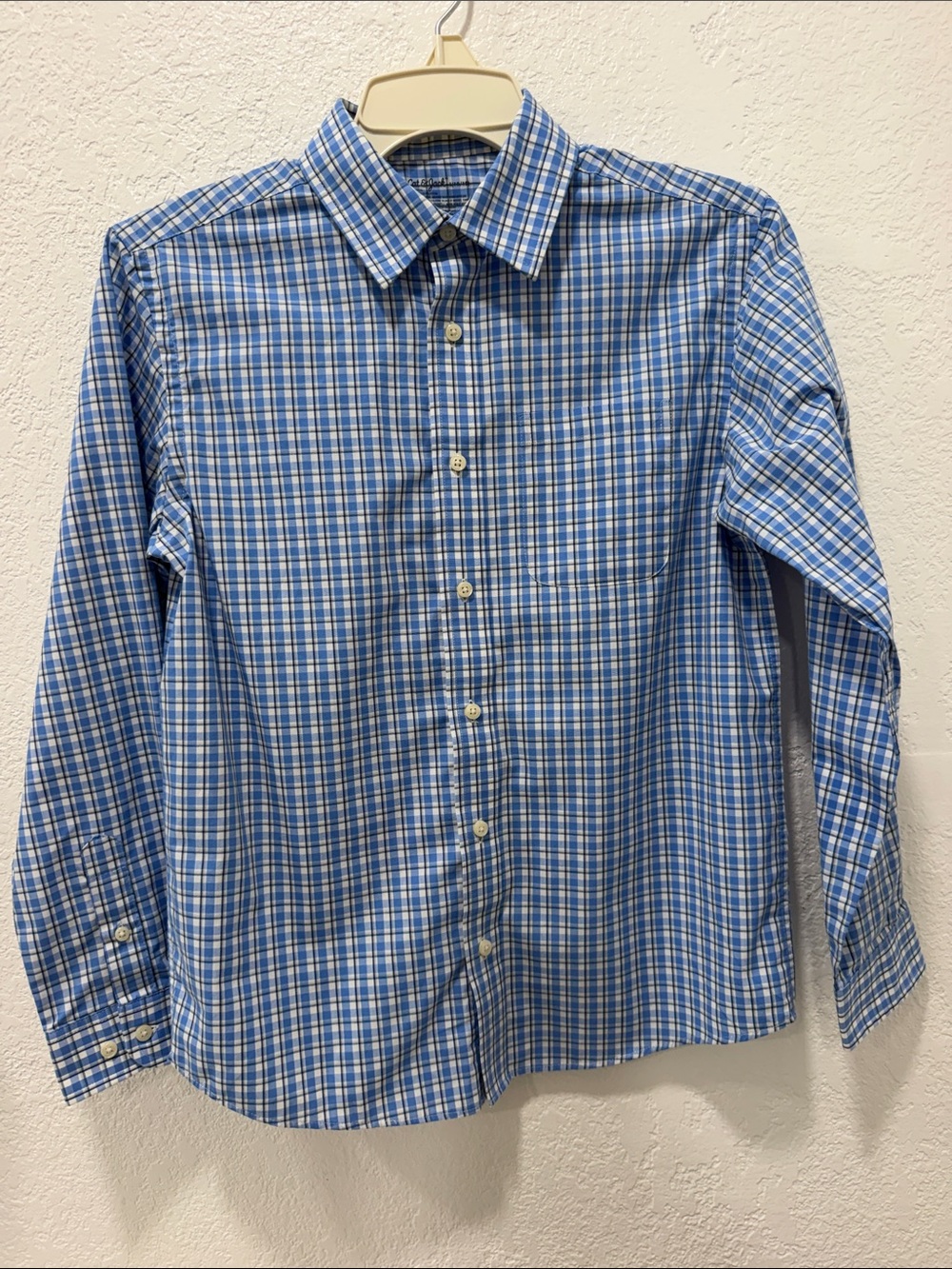 Boy’s Cat and Jack Blue Plaid Button-Down Shirt Size 10/12 NWOT